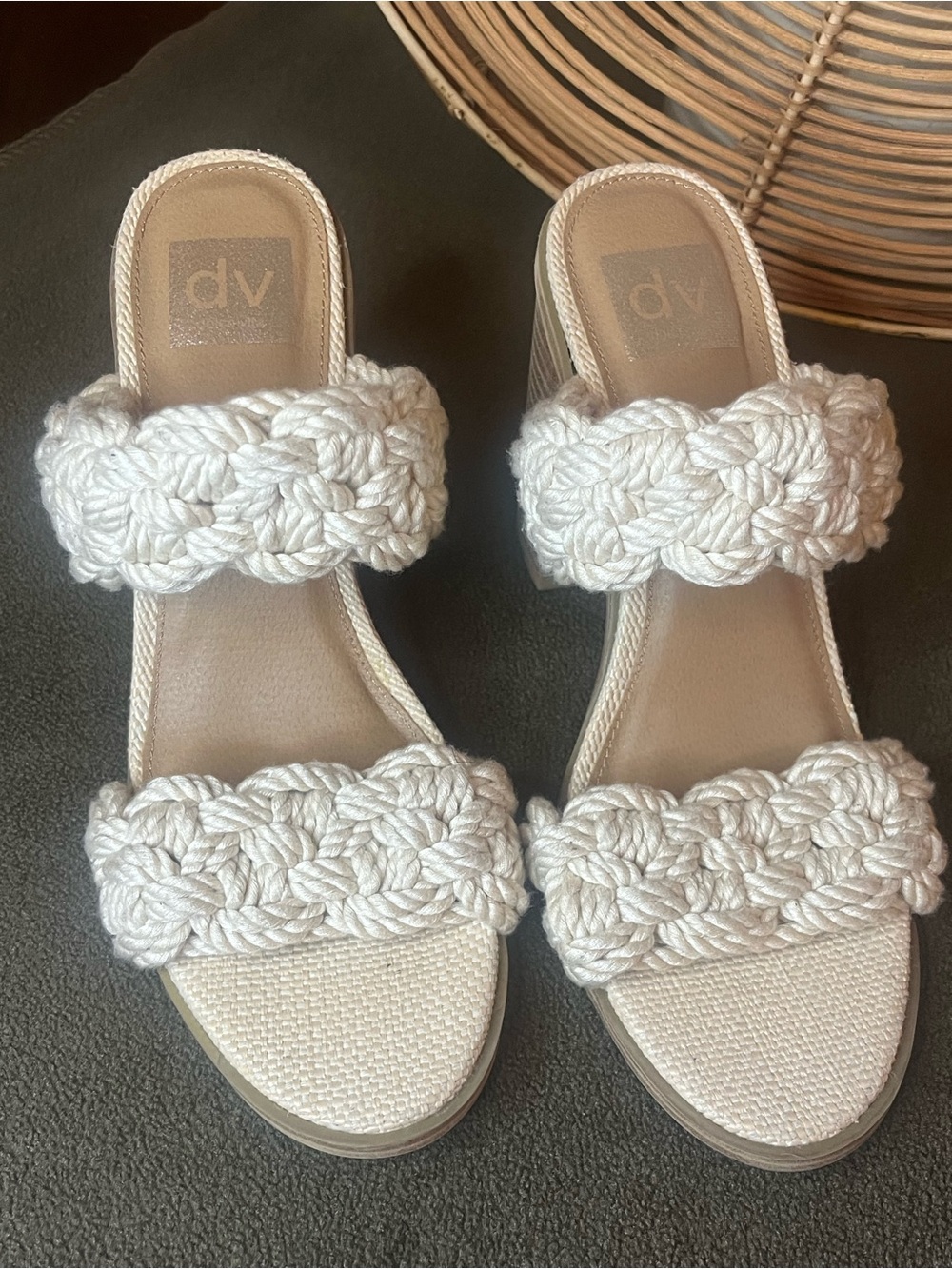 Dolce Vita Roulette White Braided Rope Block Heel Sandals Size 8.5